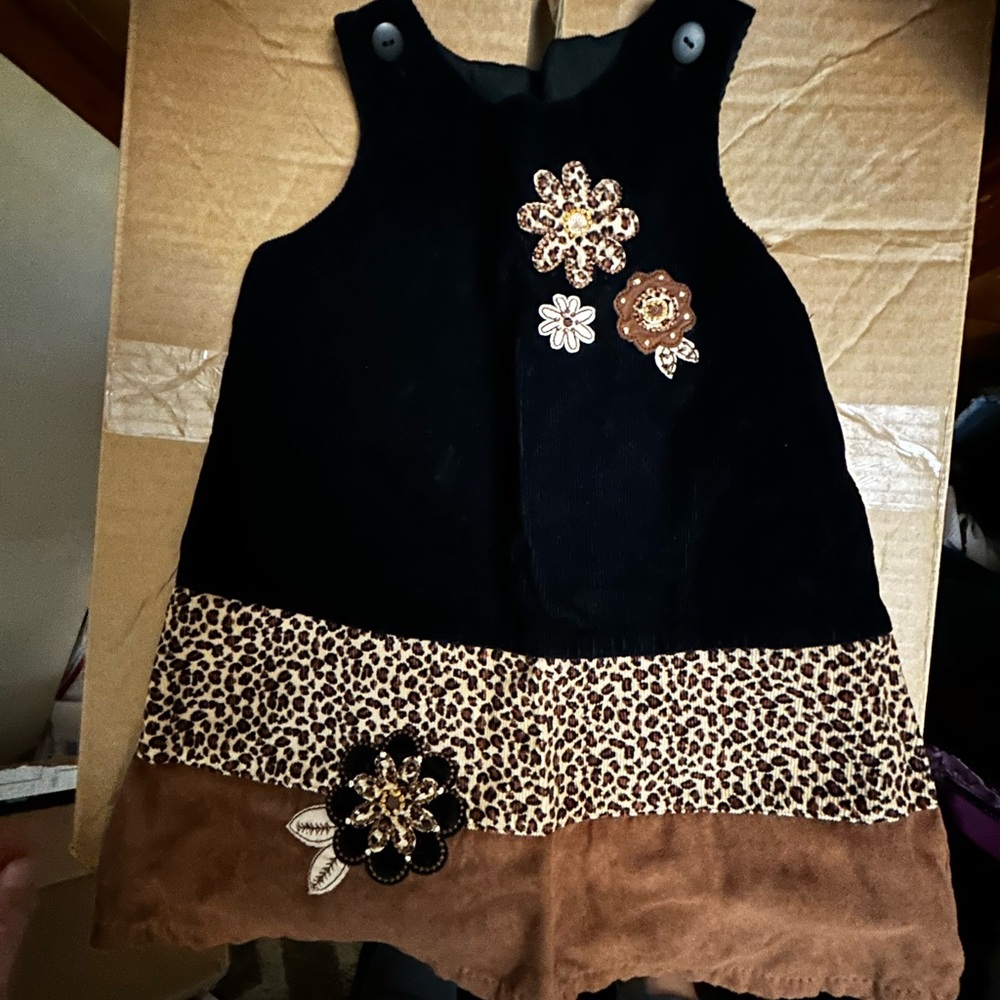 Gymboree Black Corduroy Top with Leopard Print Skirt